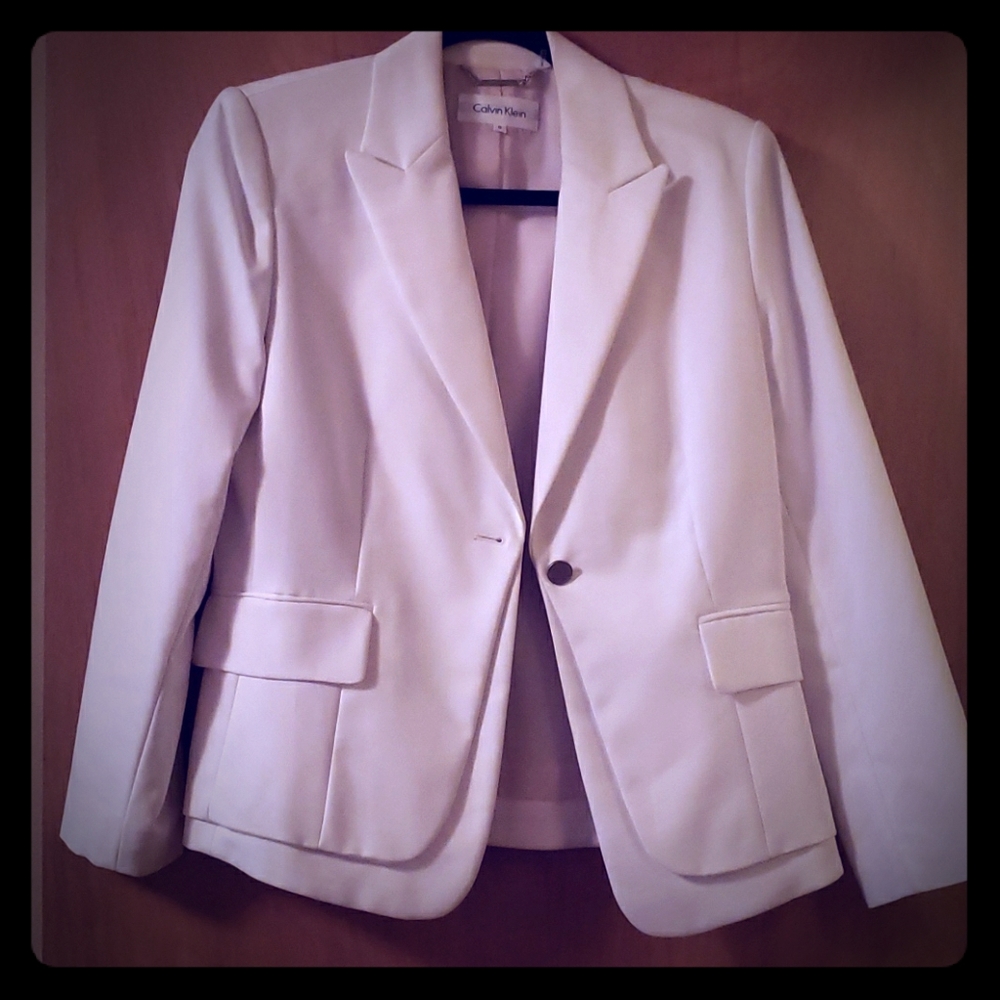 Calvin Klein White One Button Blazer